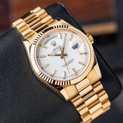 rolex day date 36 yellow gold white dial|Rolex Day-Date white dial.